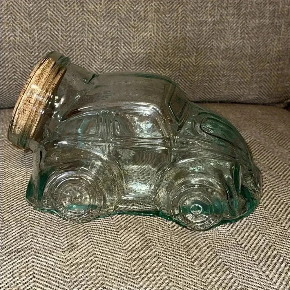 Vintage Hermetic Glass Cork Canister Jar VW Volkswagen Beetle Bug Car